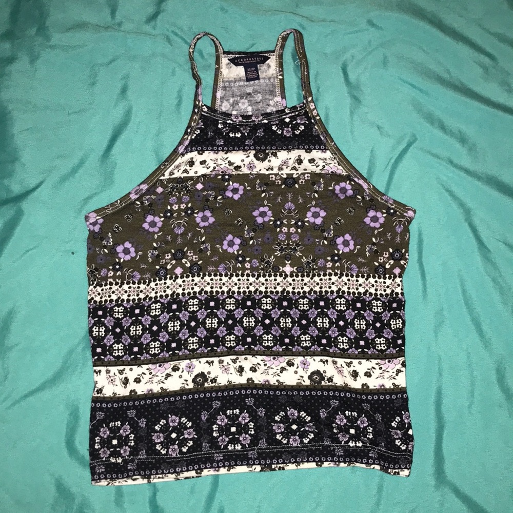 Flower Print Green Purple and White crop top